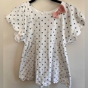 Isaac mizrahi heart print scalloped girls pink bow tunic top